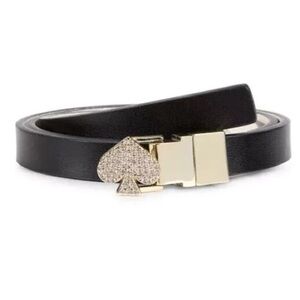 KATE SPADE REVERSIBLE BELT BLACK/WHITE WITH CRYSTAL STUDDED GOLD SPADE SMALL NWT